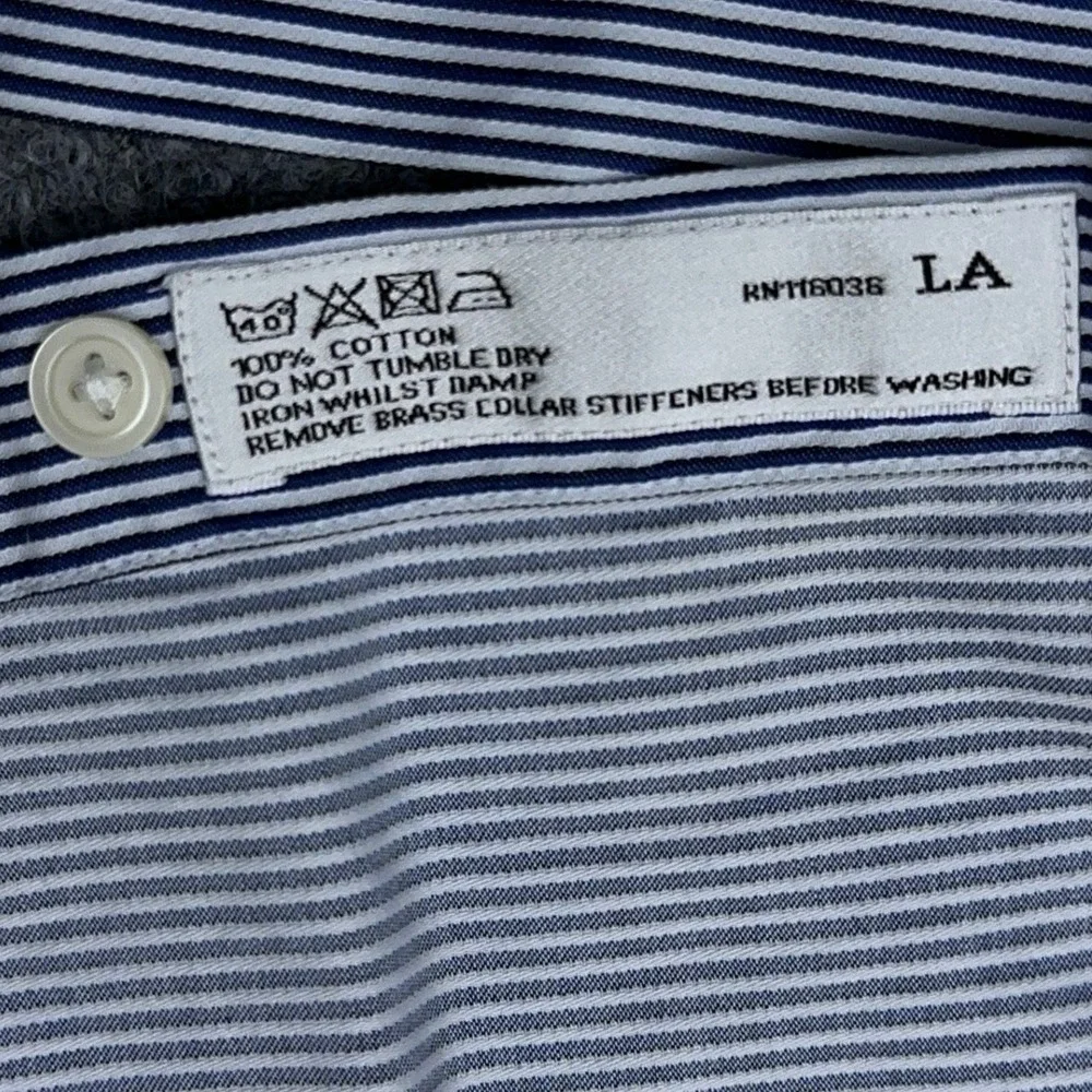 Charles Tyrwhitt Button Down Mens 17/35 Blue Striped Slim Fit Dress Shirt Preppy